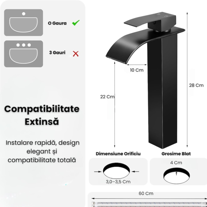 Baterie Chiuveta Baie monocomanda finisaj negru, baterie baie din otel inoxidabil, inalta 30 cm, design modern minimalist, baterie chiuveta baie rezistenta la coroziune, montaj usor, utilizare zilnica, baterie baie negru mat [6]