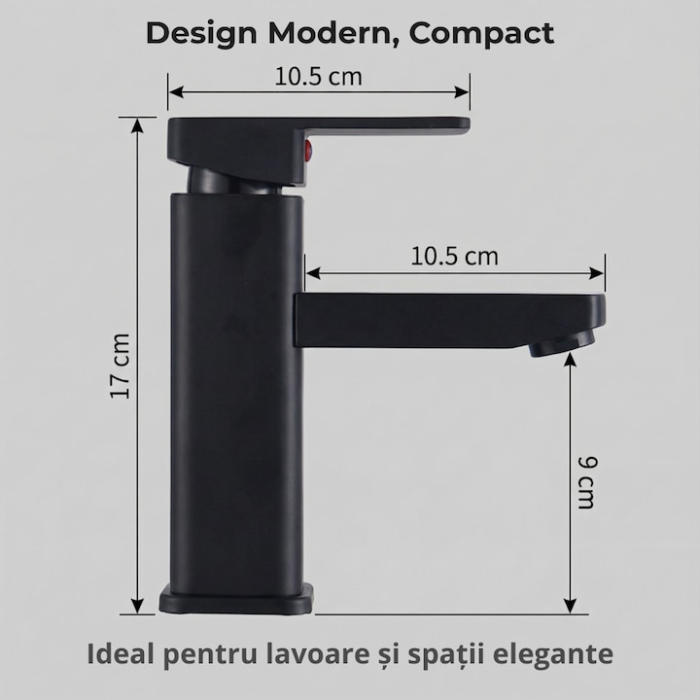 Baterie Chiuveta Baie Premium Class Din Otel Inoxidabil, Baterie Chiuveta Baie Cu Cartus Ceramic Si Finisaj Negru Mat, Racorduri Incluse, Design Monocomanda Pentru Lavoare Tip Bowl, Baterie Chiuveta Baie 17 Cm Inaltime, Burete Vileda Glitzi [3]