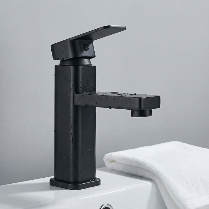 Baterie Chiuveta Baie Premium Class Din Otel Inoxidabil, Baterie Chiuveta Baie Cu Cartus Ceramic Si Finisaj Negru Mat, Racorduri Incluse, Design Monocomanda Pentru Lavoare Tip Bowl, Baterie Chiuveta Baie 17 Cm Inaltime, Burete Vileda Glitzi [11]