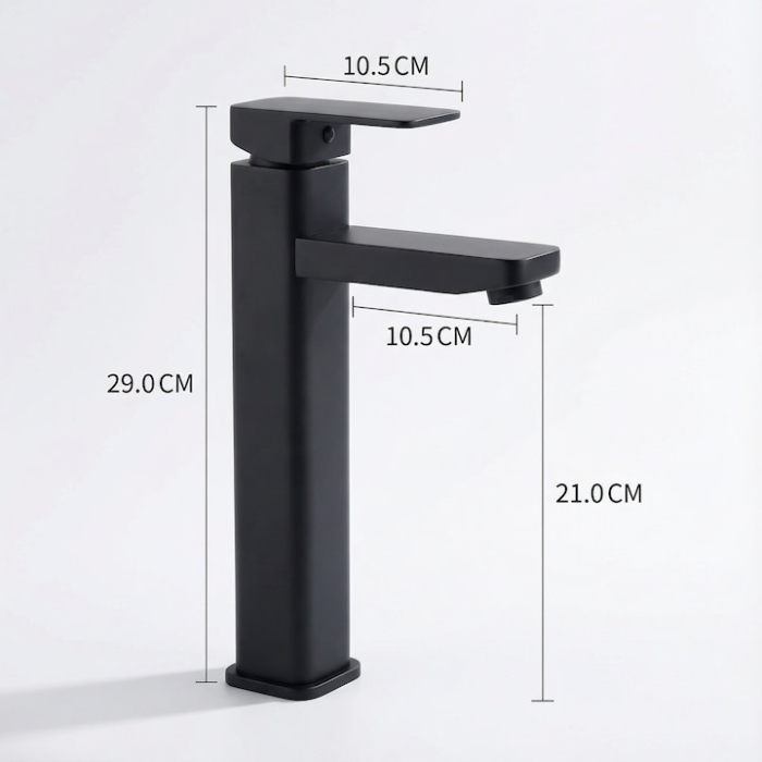 Baterie Chiuveta Baie Premium Class Din Otel Inoxidabil, Cadou Burete Vileda Glitzi, Baterie Chiuveta Baie Cu Cartus Ceramic Si Finisaj Negru Mat Rezistent, Racorduri Incluse, Design Monocomanda Pentru Lavoare Tip Bowl, Baterie 30 cm [7]