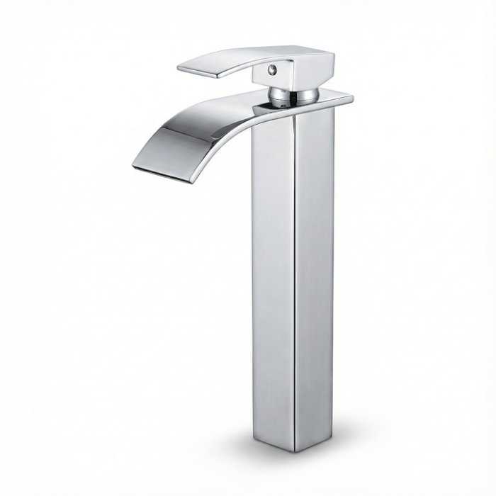 Baterie Chiuveta Baie SUPER TRENDS monocomanda tip cascada, otel inoxidabil, argintie, 30cm, racorduri incluse, burete Vileda Glitzi cadou [12]