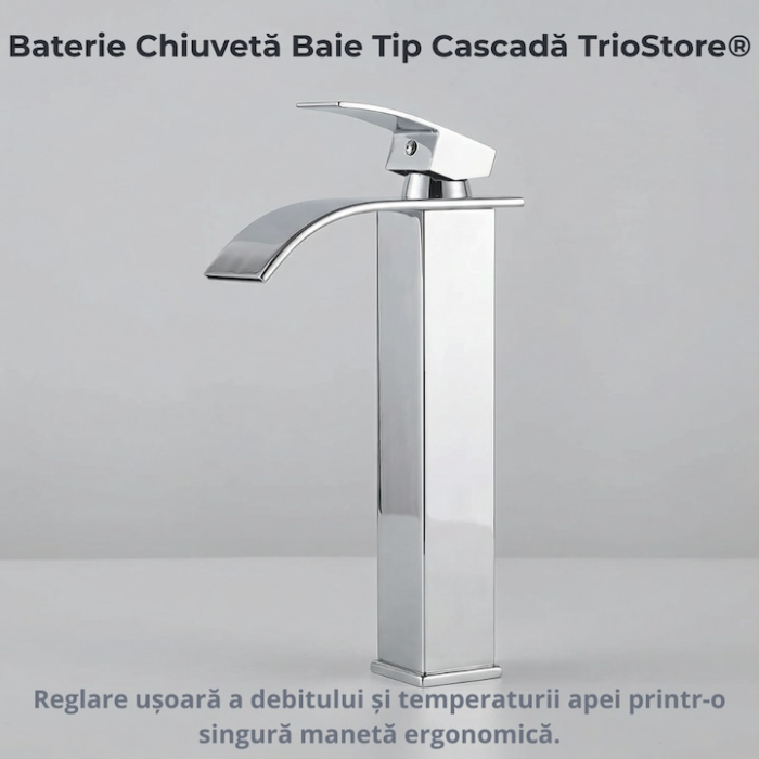 Baterie Chiuveta Baie SUPER TRENDS monocomanda tip cascada, otel inoxidabil, argintie, 30cm, racorduri incluse, burete Vileda Glitzi cadou [5]