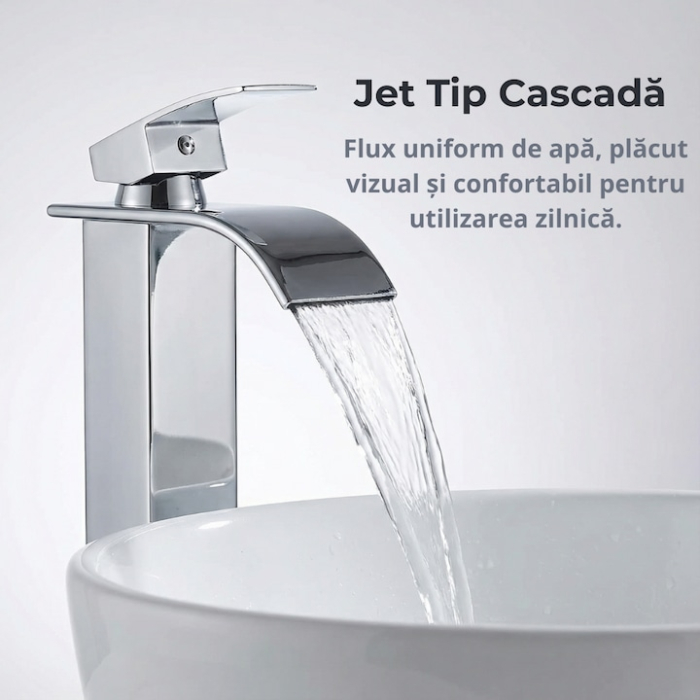 Baterie Chiuveta Baie SUPER TRENDS monocomanda tip cascada, otel inoxidabil, argintie, 30cm, racorduri incluse, burete Vileda Glitzi cadou [7]