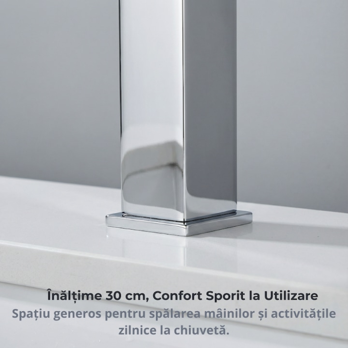 Baterie Chiuveta Baie SUPER TRENDS monocomanda tip cascada, otel inoxidabil, argintie, 30cm, racorduri incluse, burete Vileda Glitzi cadou [4]