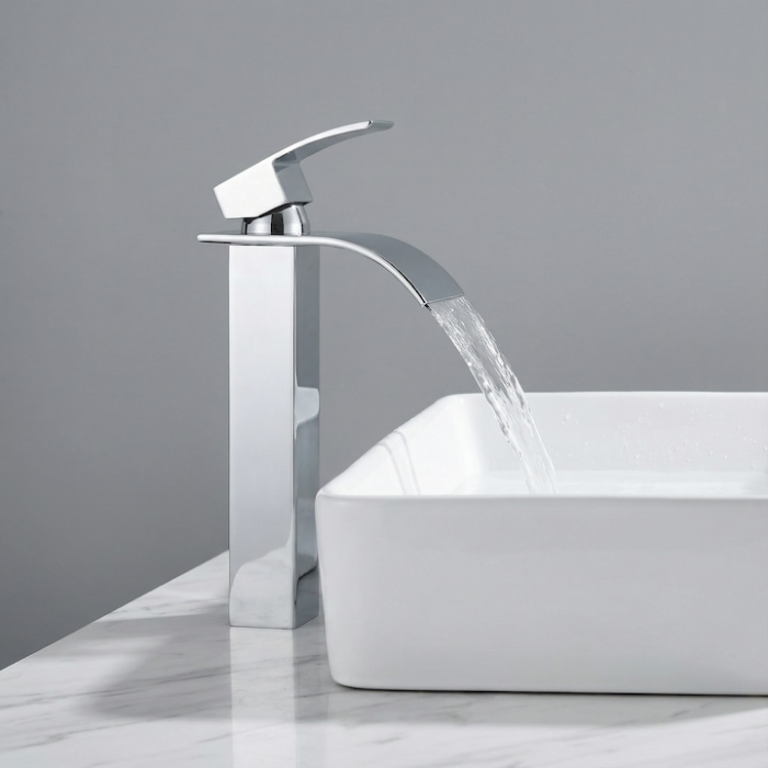 Baterie Chiuveta Baie SUPER TRENDS monocomanda tip cascada, otel inoxidabil, argintie, 30cm, racorduri incluse, burete Vileda Glitzi cadou [8]