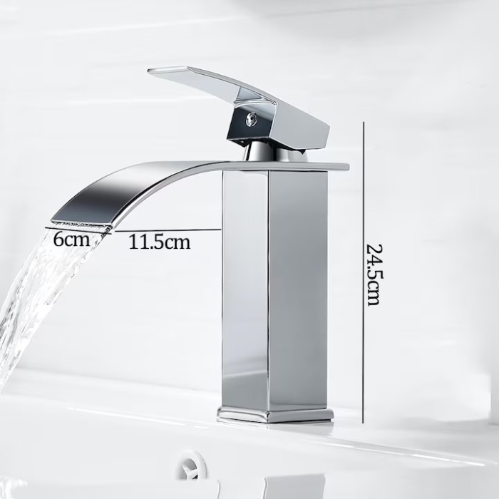 Baterie Chiuveta Baie SUPER TRENDS monocomanda tip cascada, otel inoxidabil, argintie, 30cm, racorduri incluse, burete Vileda Glitzi cadou [3]