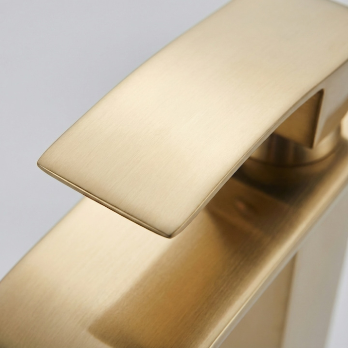 Baterie Chiuveta Baie Tip Cascada Monocomanda, Baterie Cascada Design Minimalist, Otel Inoxidabil Rezistent La Rugina, Baterie Chiuveta Baie Cu Racorduri Incluse, Burete Vileda Glitzi Inclus, Finisaj Auriu, Inaltime 30 Cm, Instalare Usoara [12]