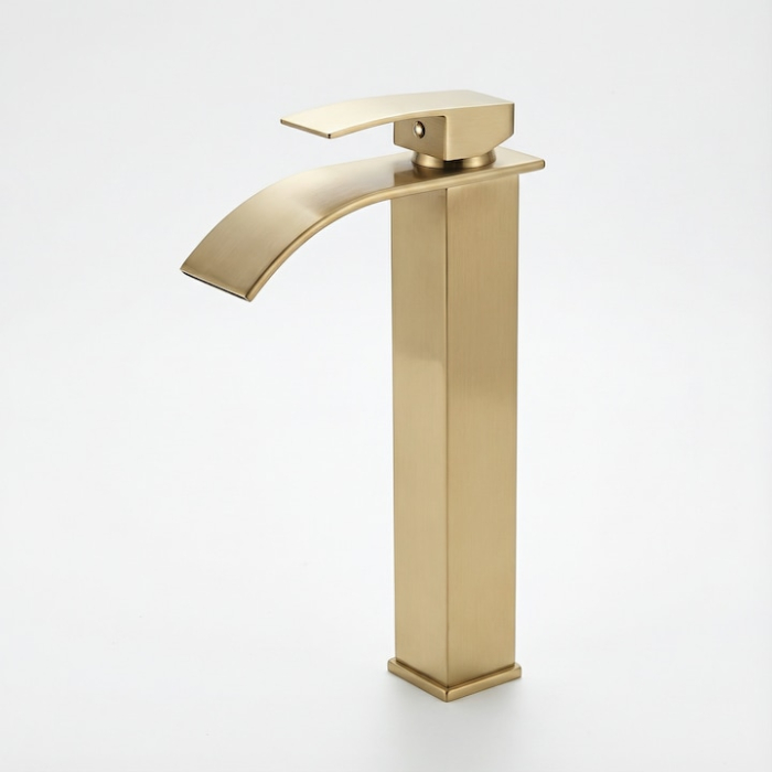 Baterie Chiuveta Baie Tip Cascada Monocomanda, Baterie Cascada Design Minimalist, Otel Inoxidabil Rezistent La Rugina, Baterie Chiuveta Baie Cu Racorduri Incluse, Burete Vileda Glitzi Inclus, Finisaj Auriu, Inaltime 30 Cm, Instalare Usoara [19]