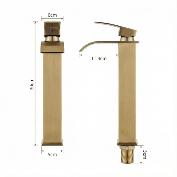 Baterie Chiuveta Baie Tip Cascada Monocomanda, Baterie Cascada Design Minimalist, Otel Inoxidabil Rezistent La Rugina, Baterie Chiuveta Baie Cu Racorduri Incluse, Burete Vileda Glitzi Inclus, Finisaj Auriu, Inaltime 30 Cm, Instalare Usoara [9]