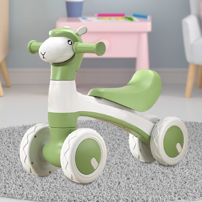 Bicicleta cu 4 Roti Pentru Copii SUPER TRENDS®, Pentru Mers si Echilibru, cu Far Colorat si Bule Colorate, 1-3 ani, Verde [9]