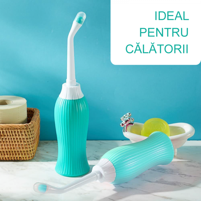 Bideu Portabil Pentru Calatorie Premium SUPER TRENDS®, 500 ml, 2 Duze, Verde-Alb, 22.5 x 4.5 x 4.5 cm [9]