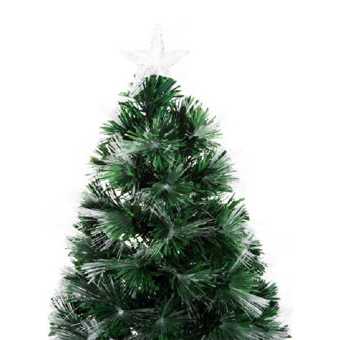 Brad Artificial Fibra Optica de Craciun SUPER TENDS®, cu 185 LED-uri Multicolore, Suport Metalic Inclus, Verde, 180 cm [5]