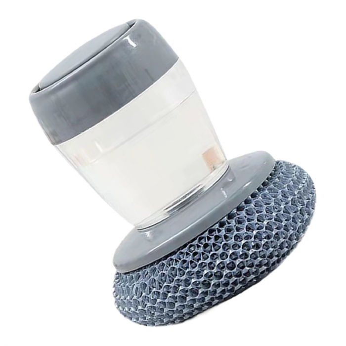 Burete de Spalat Vase cu Dozator Pentru Detergent Premium SUPER TRENDS®, Curatare Tigai, Vase, Suprafete, Bucatarii, Toalete, Maner Ergonomic, Anti-alunecare, Burete Interschimbabil, Gri, Rezervor Tra [2]