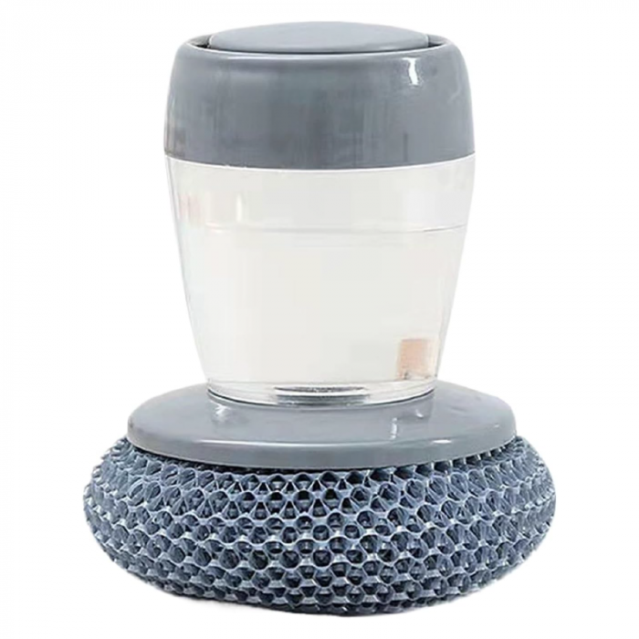 Burete de Spalat Vase cu Dozator Pentru Detergent Premium SUPER TRENDS®, Curatare Tigai, Vase, Suprafete, Bucatarii, Toalete, Maner Ergonomic, Anti-alunecare, Burete Interschimbabil, Gri, Rezervor Tra [1]