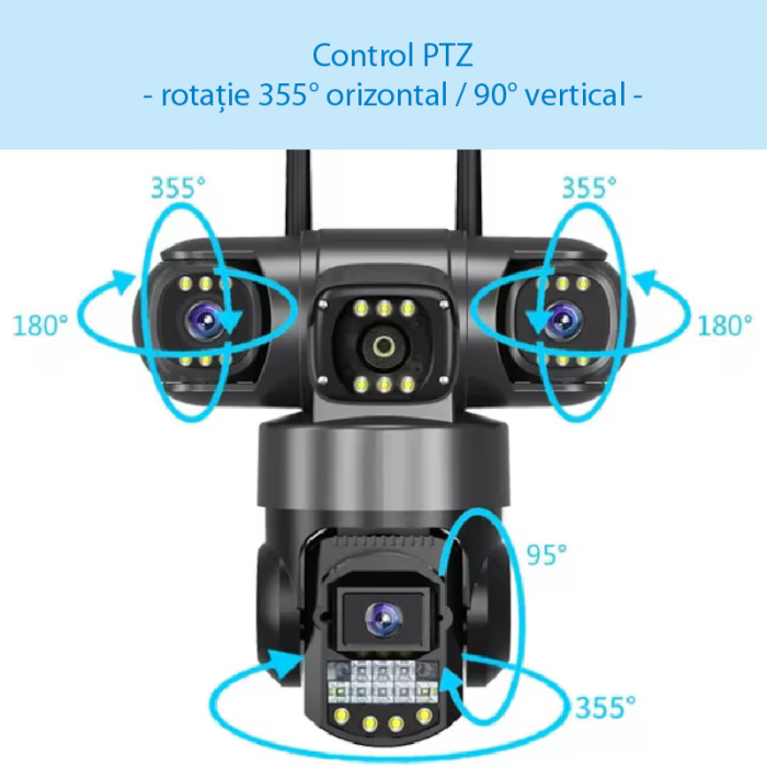 Camera de Supraveghere WiFi 12MP Tripla SUPER TRENDS®, 6K, PTZ, Zoom 10X, Vedere Nocturna Color, Audio Bidirectional [4]