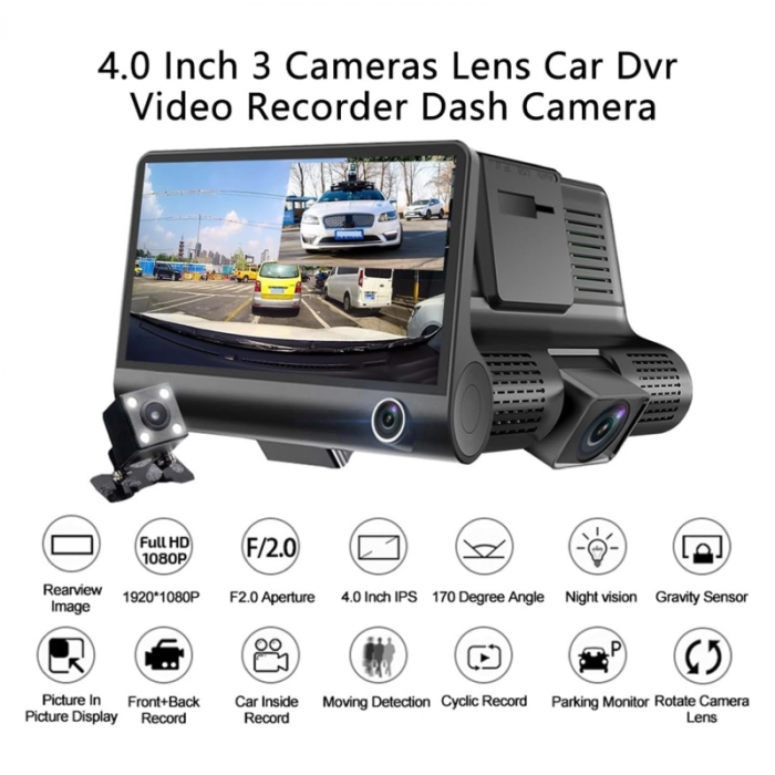 Camera DVR Auto Profesionala SUPER TRENDS®, FHD 1080P 170° Unghi Larg, Afisaj pe Ecran LCD, G-Sensor, WDR, Monitor de Parcare, Inregistrare in Bucla, Detectare Miscare, Neagra [5]