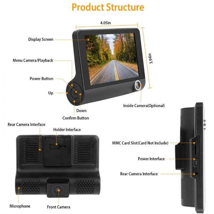 Camera DVR Auto Profesionala SUPER TRENDS®, FHD 1080P 170° Unghi Larg, Afisaj pe Ecran LCD, G-Sensor, WDR, Monitor de Parcare, Inregistrare in Bucla, Detectare Miscare, Neagra [8]