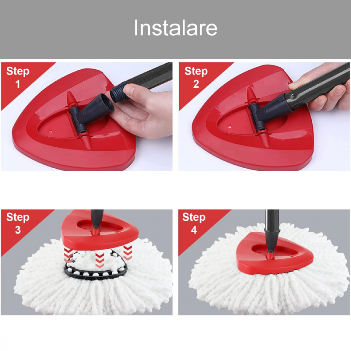 Cap de Rezerva Pentru Mop Rotativ Triunghiular Premium SUPER TRENDS®, Compatibil cu Mopurile Vileda EasyWring sau O-Cedar, Rosu [5]