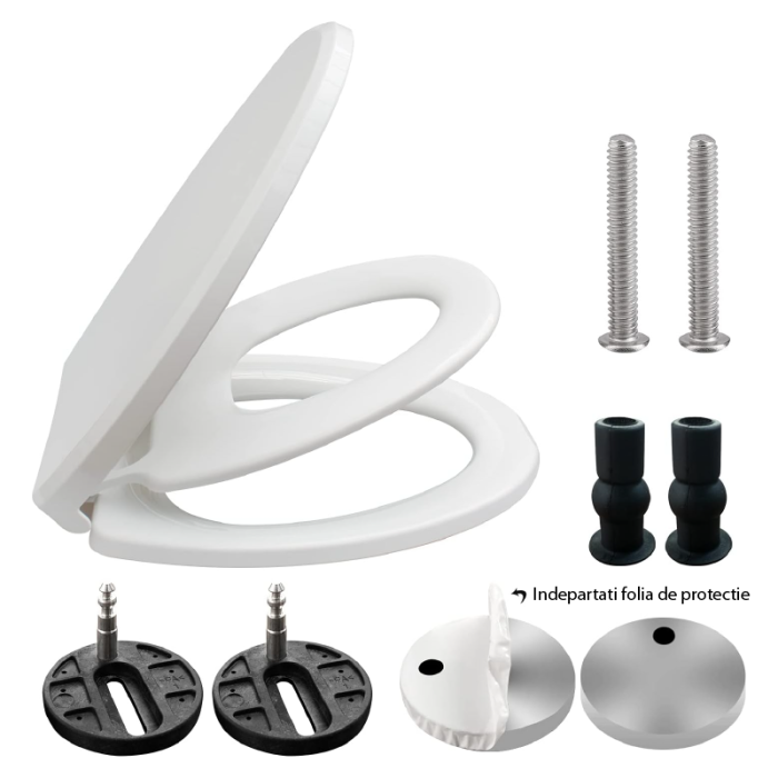 Capac Pentru Toaleta cu Reductie SUPER TRENDS®, 2 in 1, Potrivit Pentru Adulti si Copii, Reductor cu Prindere Magnetica, Inchidere Lenta, Oval, Alb [2]