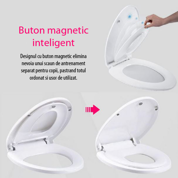 Capac Pentru Toaleta cu Reductie SUPER TRENDS®, 2 in 1, Potrivit Pentru Adulti si Copii, Reductor cu Prindere Magnetica, Inchidere Lenta, Oval, Alb [7]