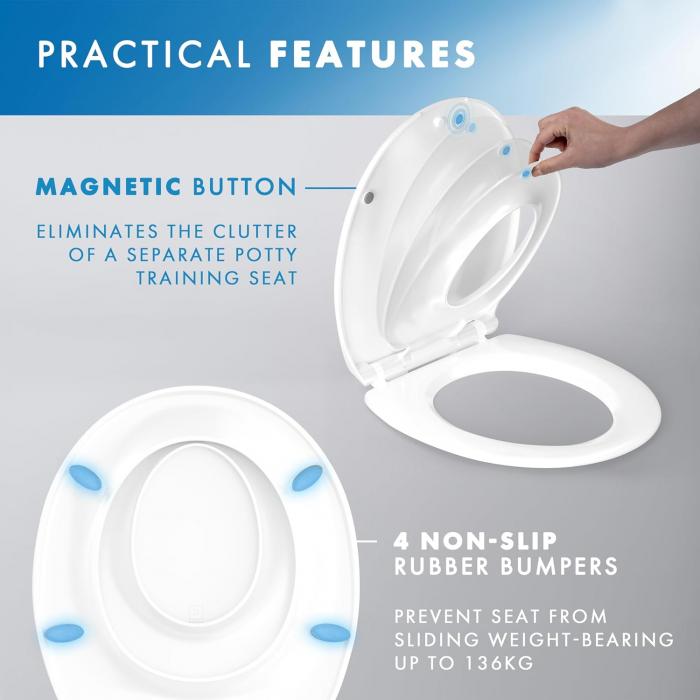 Capac WC 2 in 1 Cu Reductie Pentru Copii si Adulti SUPER TRENDS®, Inchidere Lenta, Plastic Durabil, Alb [2]