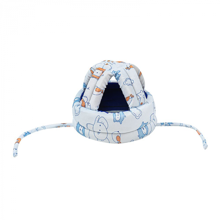 Casca de Protectie Pentru Bebelusi 9-36 Luni Premium SUPER TRENDS®, Antisoc, Reglabila, Bumbac Moale Respirabila, Alb - Albastru [6]