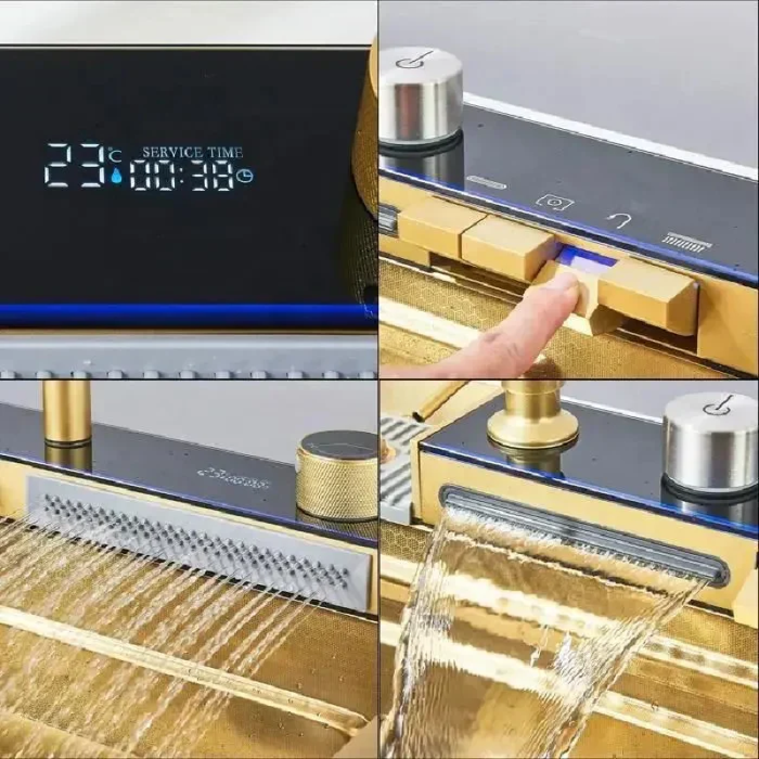 Chiuveta Multifunctionala SUPER TRENDS® Pentru Bucatarie cu 2 Cascade, Accesorii Incluse, Afisaj Digital Pentru Temperatura si Robinet Cascada, Culoare Gold, 750x460x220mm [16]