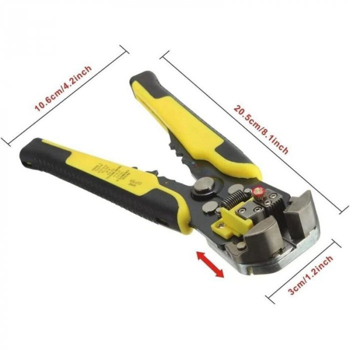 Cleste Automat Pentru Sertizat, Dezizolat si Taiere Cabluri Profesional SUPER TRENDS®, Multifunctional, 3 in 1, Maner Ergonomic, Reglaj Automat, Galben - Negru [2]