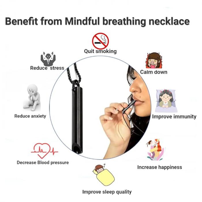 Colier din Otel Inoxidabil Pentru Respiratie Constienta Premium SUPER TRENDS®, Calmarea Anxietatii, Stresului si Atacurilor de Panica, Instrument Pentru Meditatie, Argintiu [5]