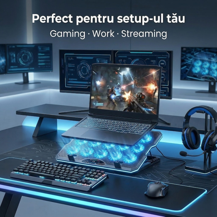 Cooler Laptop Cu 15 Ventilatoare Silentioase, Cooler Laptop Reglabil Ergonomic 7 Trepte, Suport Racire Laptop Pana La 17.3 Inch, Stand Laptop Cu Racire Eficienta, Suport Laptop Cu Ventilatie Puternica Si Suport Telefon Integrat [11]