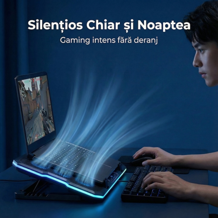 Cooler Laptop Cu 15 Ventilatoare Silentioase, Cooler Laptop Reglabil Ergonomic 7 Trepte, Suport Racire Laptop Pana La 17.3 Inch, Stand Laptop Cu Racire Eficienta, Suport Laptop Cu Ventilatie Puternica Si Suport Telefon Integrat [3]