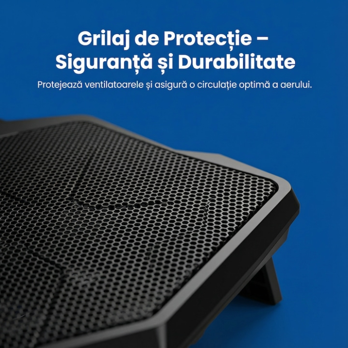 Cooler Laptop Gaming Si Office Cu 4 Ventilatoare LED, Cooler Laptop Cu Viteza Reglabila Si Racire Silentioasa 25 dB, Cooler Laptop Compatibil 11–18 Inch Cu Port USB Dublu, Design Ergonomic, Grilaj Protectie, Negru [8]