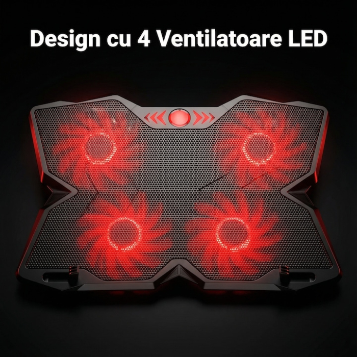 Cooler Laptop Gaming Si Office Cu 4 Ventilatoare LED, Cooler Laptop Cu Viteza Reglabila Si Racire Silentioasa 25 dB, Cooler Laptop Compatibil 11–18 Inch Cu Port USB Dublu, Design Ergonomic, Grilaj Protectie, Negru [11]