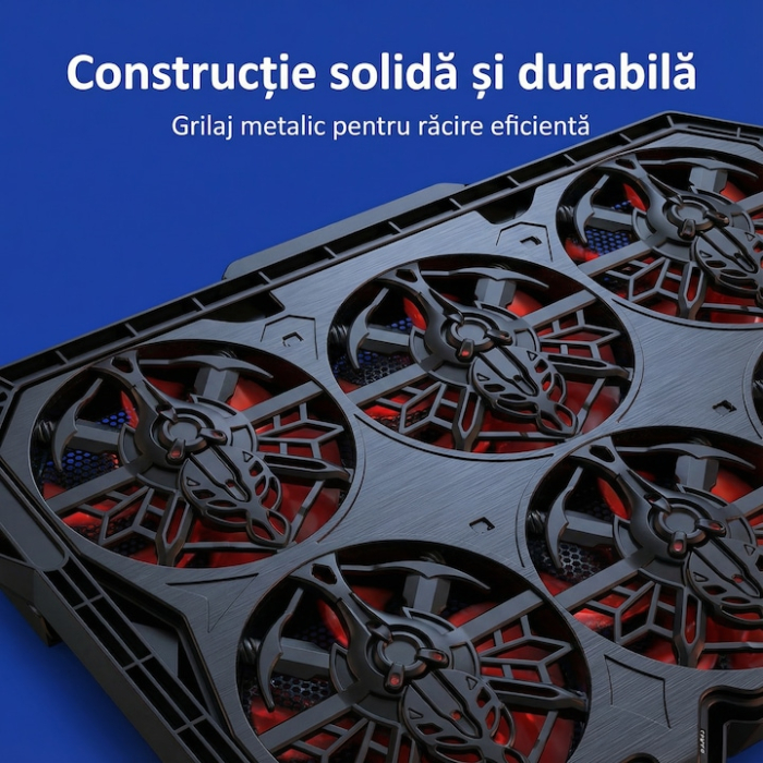 Cooler Stand Laptop Cu 6 Ventilatoare Si Viteza Reglabila A Turatiilor, Cooler Laptop Universal Pana La 18 Inch Ajustabil, Cooler Laptop Cu 2 Porturi USB, Design Ergonomic, Negru [11]