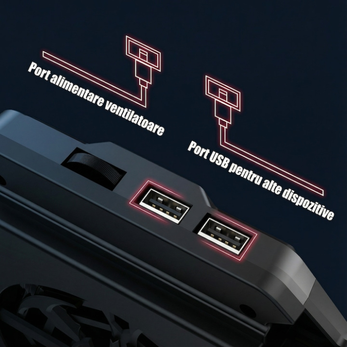 Cooler Stand Laptop Cu 6 Ventilatoare Si Viteza Reglabila A Turatiilor, Cooler Laptop Universal Pana La 18 Inch Ajustabil, Cooler Laptop Cu 2 Porturi USB, Design Ergonomic, Negru [15]