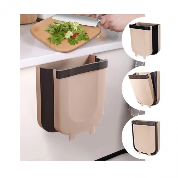 Cos De Gunoi Suspendat, SUPER TRENDS®, Pliabil, Pentru Usa Dulap, 28.5 x 25 cm, Maro [4]