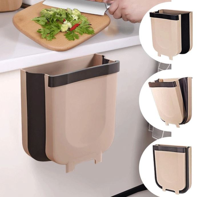 Cos De Gunoi Suspendat, SUPER TRENDS®, Pliabil, Pentru Usa Dulap, 28.5 x 25 cm, Maro [2]