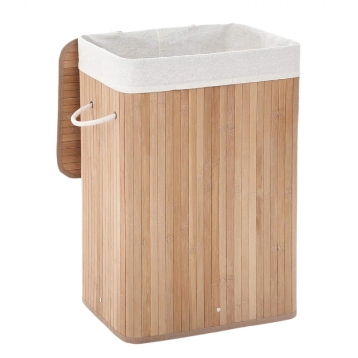 Cos de Rufe din Bambus Premium SUPER TRENDS®, Pliabil, cu Captuseala Detasabila Lavabila, 72L, 40x30x60cm, natural [1]