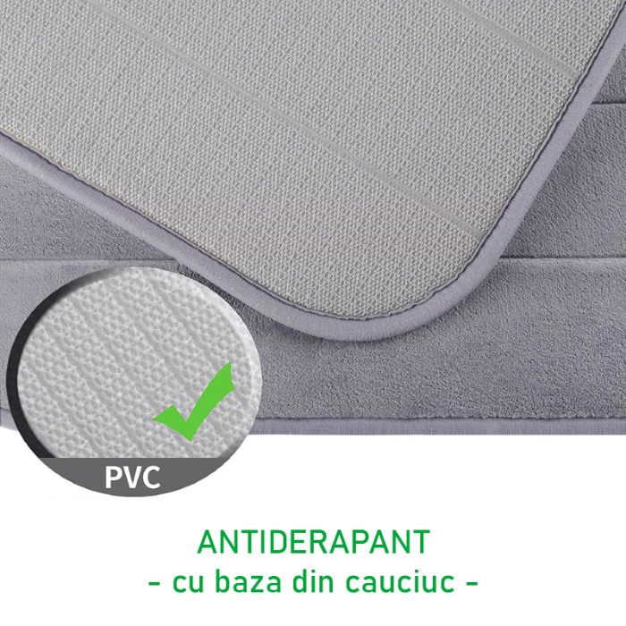 Covor de Baie cu Spuma de Memorie SUPER TRENDS®, Moale, Antiderapant, cu Baza Din Cauciuc Antialunecare, Model Dungi Gri, 50 x 80 cm [3]
