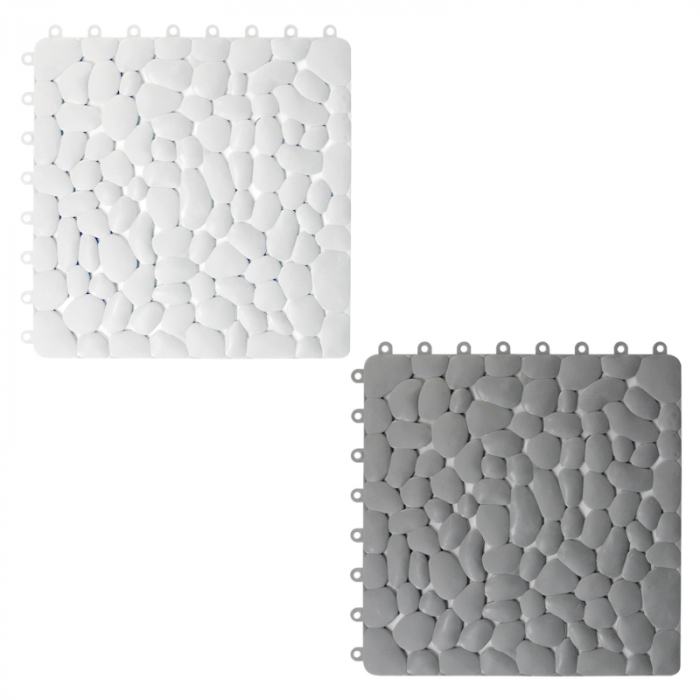 Covoras de Baie Antiderapant Premium SUPER TRENDS®, Ventuze Pentru Fixare si Gauri de Scurgere, se Poate Imbina, Usor de Curatat, Rezistent, Pentru podelele de Dus si Baie, 30 x 30 cm, 1 Buc, Gri [2]