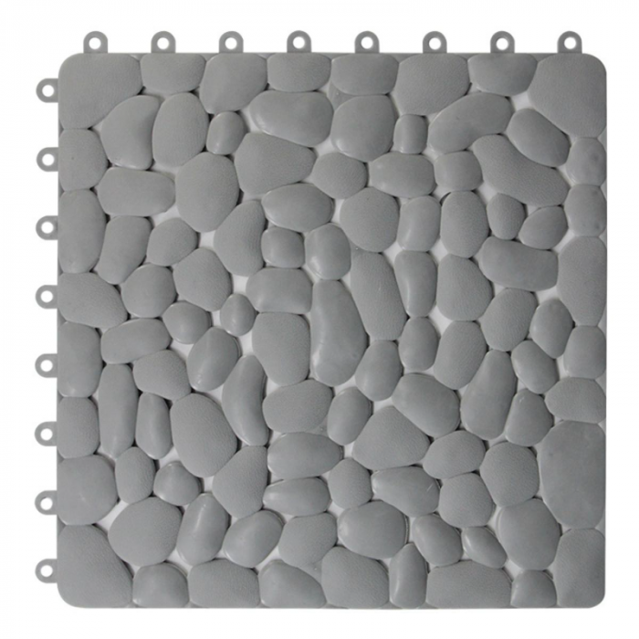 Covoras de Baie Antiderapant Premium SUPER TRENDS®, Ventuze Pentru Fixare si Gauri de Scurgere, se Poate Imbina, Usor de Curatat, Rezistent, Pentru podelele de Dus si Baie, 30 x 30 cm, 1 Buc, Gri [1]