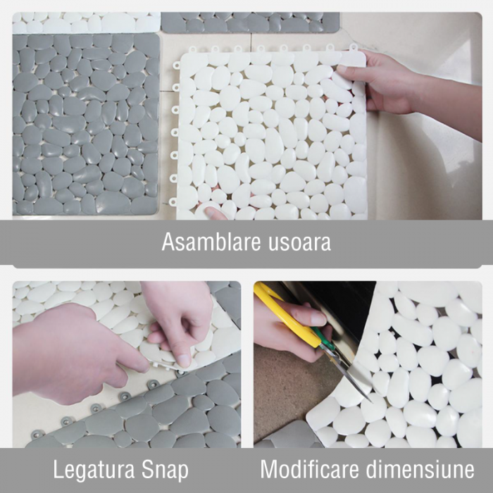 Covoras de Baie Antiderapant Premium SUPER TRENDS®, Ventuze Pentru Fixare si Gauri de Scurgere, se Poate Imbina, Usor de Curatat, Rezistent, Pentru podelele de Dus si Baie, 30 x 30 cm, 1 Buc, Gri [10]