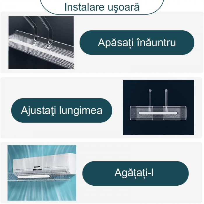 Deflector Pentru Aer Conditionat Premium SUPER TRENDS®, Reglare Flux de Aer, Lungime Reglabila Intre 53-95 cm, Transparent [9]