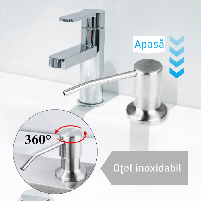Dispenser de Sapun Pentru Chiuveta SUPER TRENDS®, Incorporabil in Blat, cu Cap de Pompa si Tub Extensibil de 100 cm, Util in Bucatarie si Baie [4]