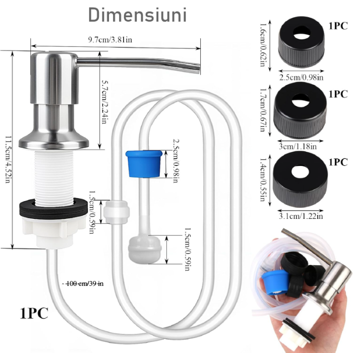 Dispenser de Sapun Pentru Chiuveta SUPER TRENDS®, Incorporabil in Blat, cu Cap de Pompa si Tub Extensibil de 100 cm, Util in Bucatarie si Baie [3]