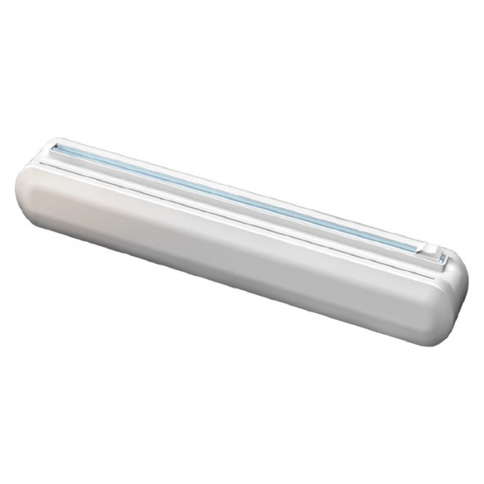 Dispenser Folie Alimentara Premium SUPER TRENDS® cu Taietor Culisant Reglabil, Baza Magnetica si Ventuze, Reutilizabil, Pentru Folie Alimentara Sau Aluminiu si Hartie de Copt, 37 x 6 x 5 cm, Alb [1]