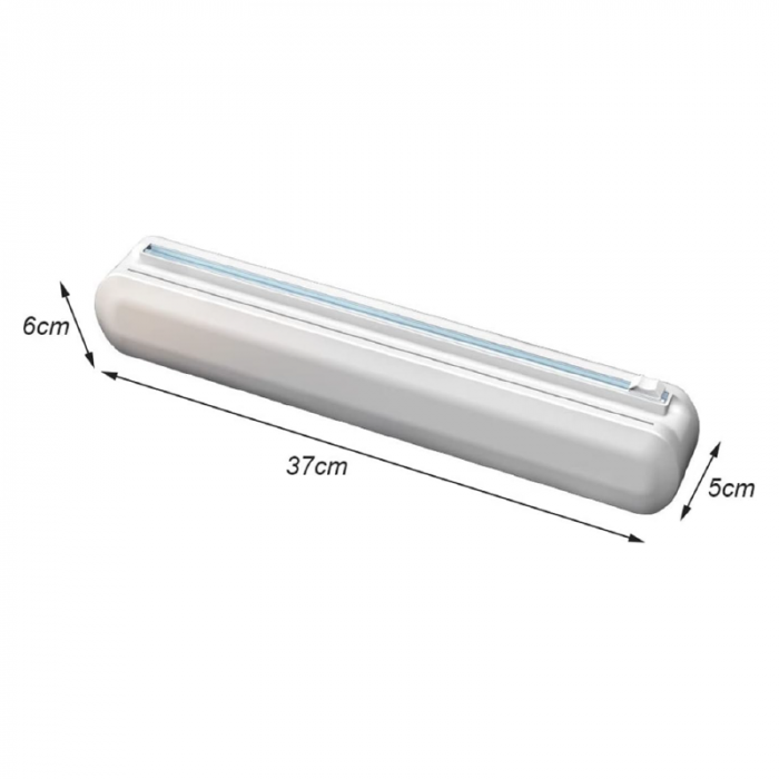 Dispenser Folie Alimentara Premium SUPER TRENDS® cu Taietor Culisant Reglabil, Baza Magnetica si Ventuze, Reutilizabil, Pentru Folie Alimentara Sau Aluminiu si Hartie de Copt, 37 x 6 x 5 cm, Alb [3]