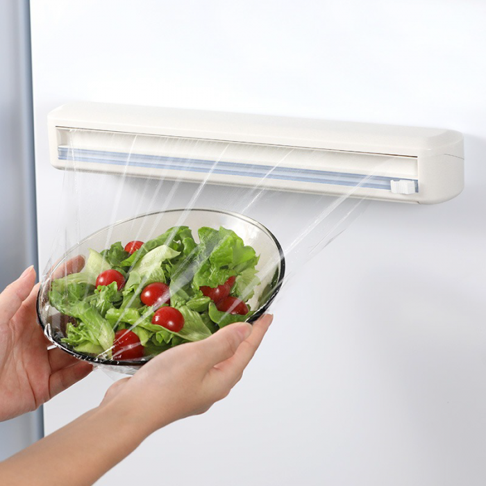Dispenser Folie Alimentara Premium SUPER TRENDS® cu Taietor Culisant Reglabil, Baza Magnetica si Ventuze, Reutilizabil, Pentru Folie Alimentara Sau Aluminiu si Hartie de Copt, 37 x 6 x 5 cm, Alb [8]