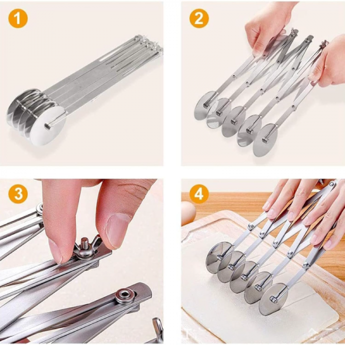 Dispozitiv cu 5 Rotite Extensibil Profesional SUPER TRENDS®, Pentru Taiat Aluat, Biscuiti, Ravioli si Patiserie, Otel Inoxidabil, 24.8 x 5.2 x 5.3 cm, Argintiu [7]