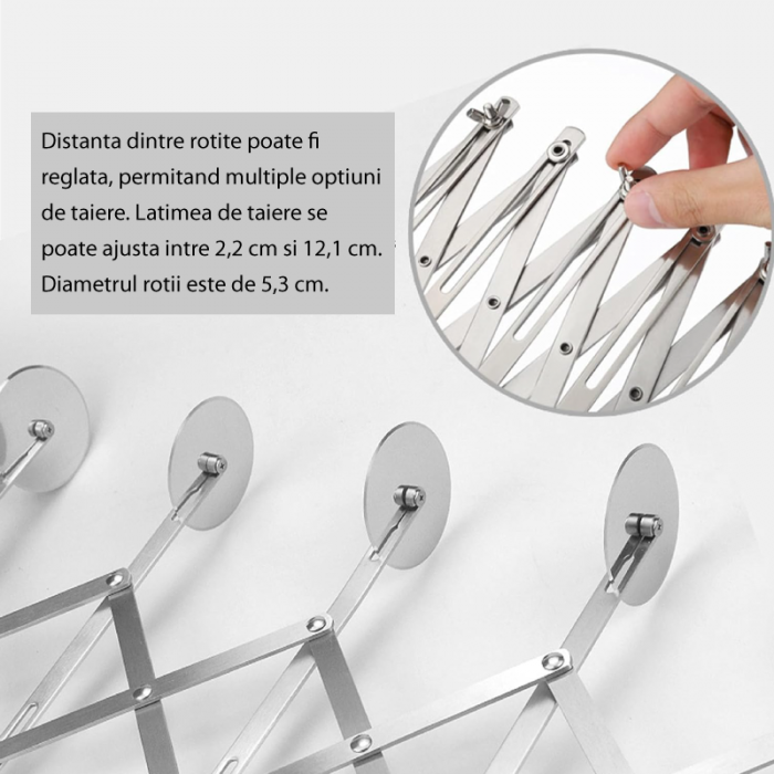 Dispozitiv cu 5 Rotite Extensibil Profesional SUPER TRENDS®, Pentru Taiat Aluat, Biscuiti, Ravioli si Patiserie, Otel Inoxidabil, 24.8 x 5.2 x 5.3 cm, Argintiu [8]